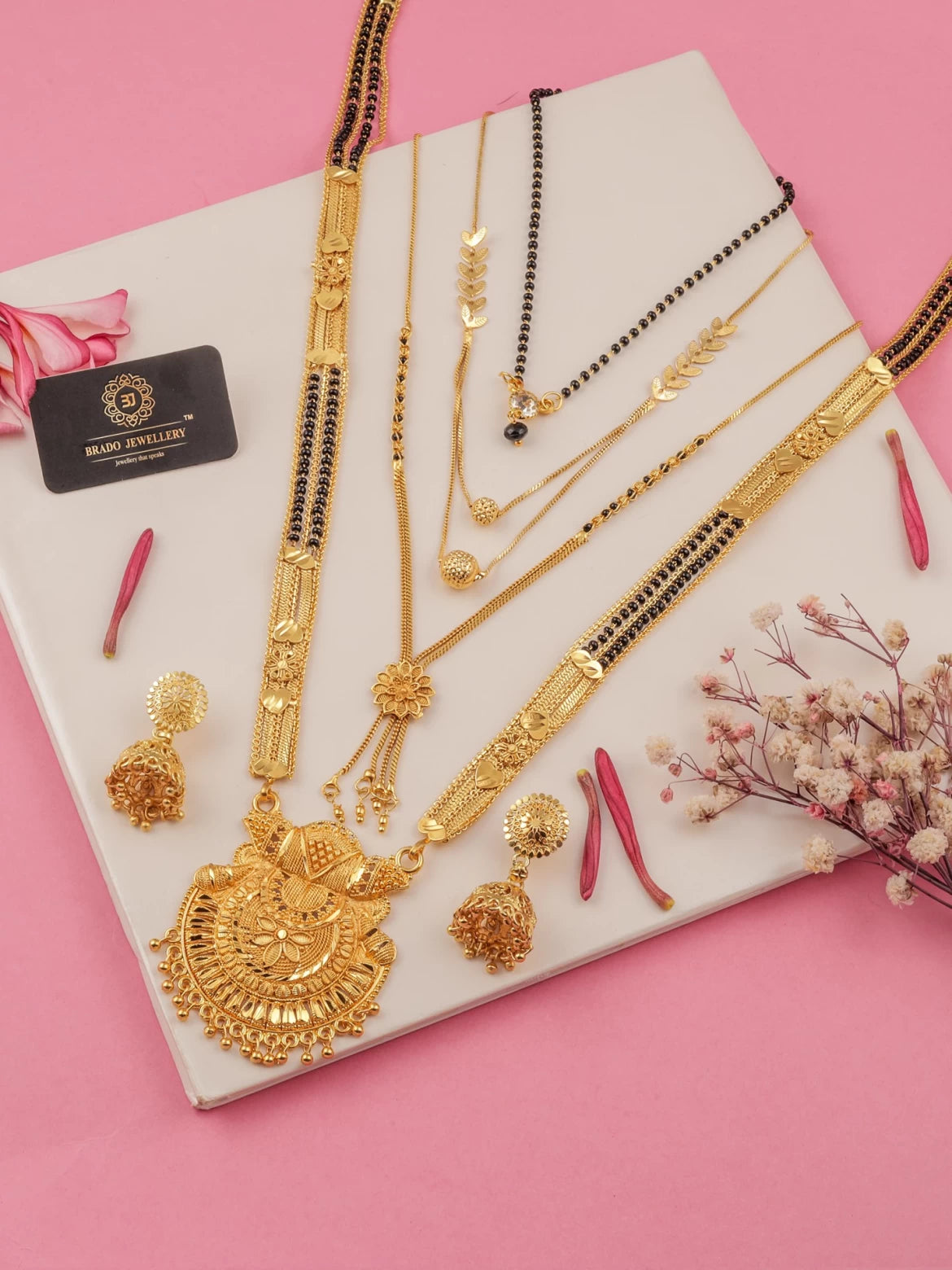 Pack of 4 Gold Plated Mangalsutra with Pair of 1 Gold Plated Earrings